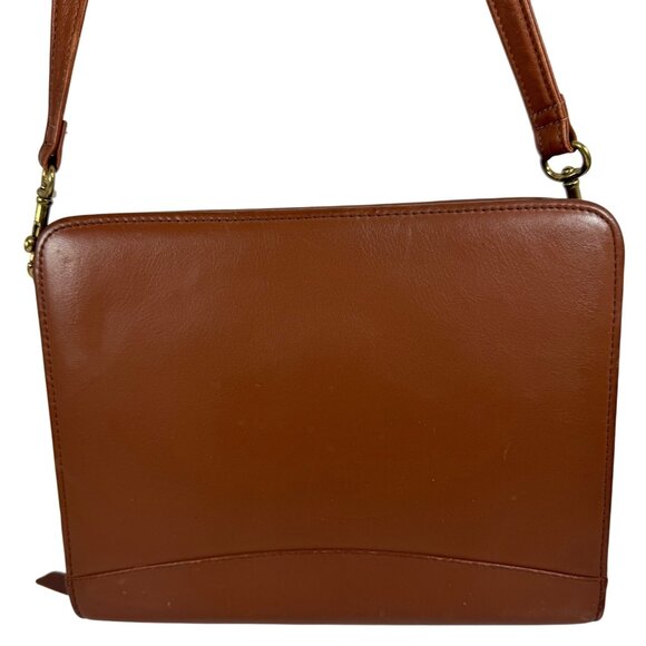 1990s FRANKLIN COVEY Crossbody Brown Leather Zip Around 7-Ring Planner 12215 USA - Picture 4 of 16